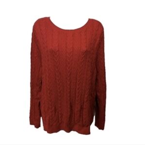 Lands' End Cable Knit Fisherman Sweater Long Sleeve 1X Red Winter Mature #7